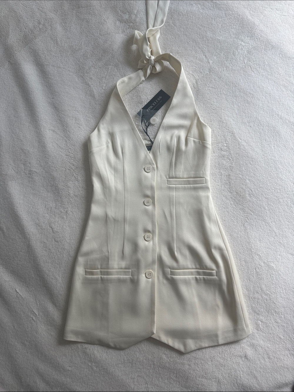 Tie-Neck White Halter Vest Dress